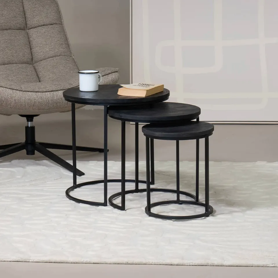 Giga Meubel Salontafel Kila - Rond - Mangohout - Set van 3, foto 2