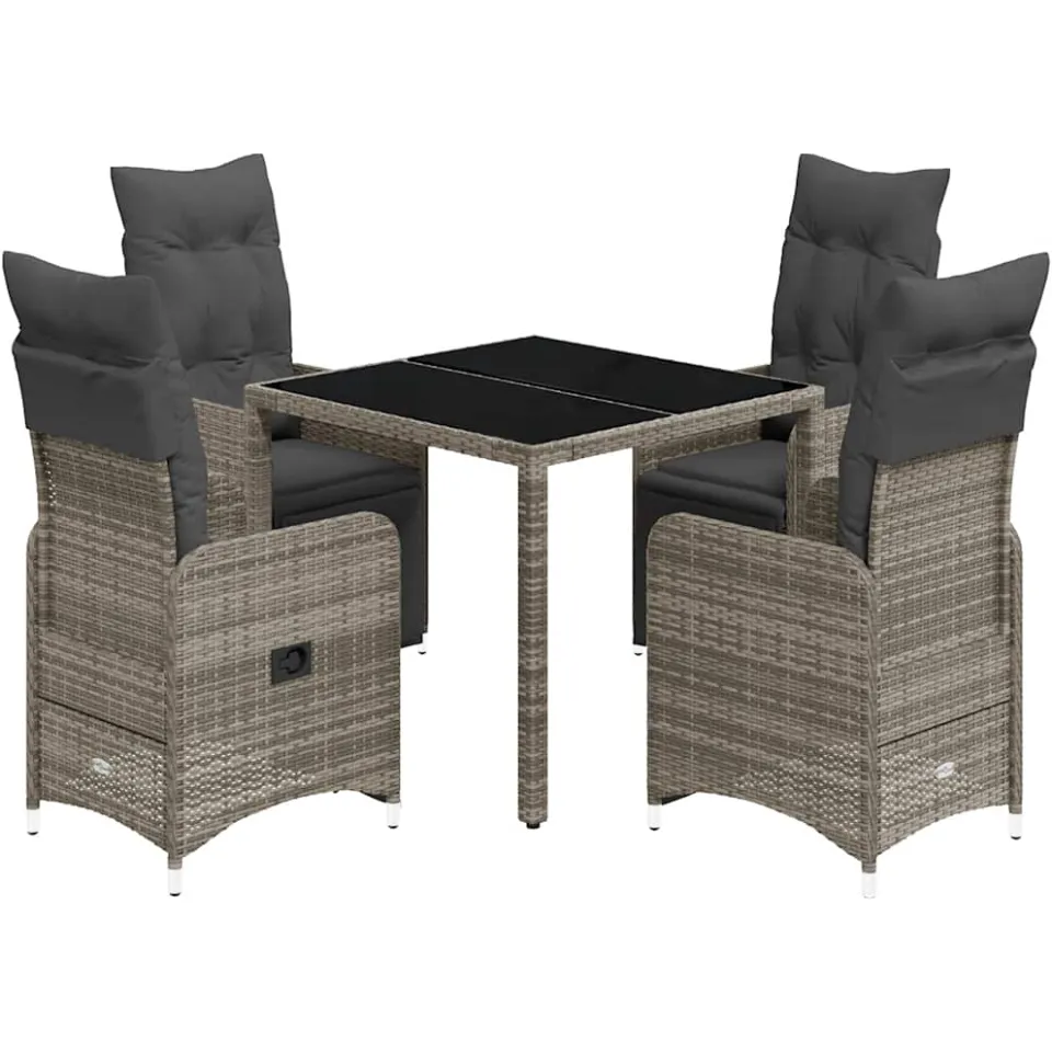 vidaXL 5-delige Bistroset met kussens poly rattan grijs, foto 3