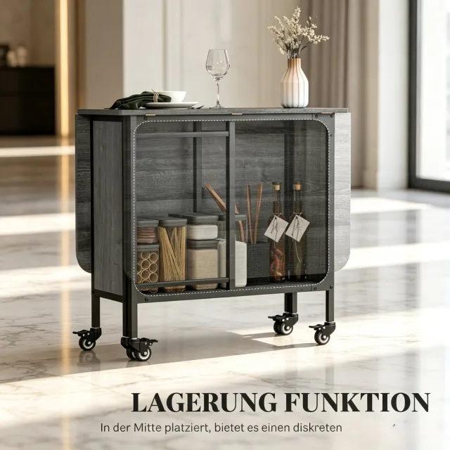 COVREO Eettafel 130x80x74 cm grijs spaanplaat met wielen en opbergvak