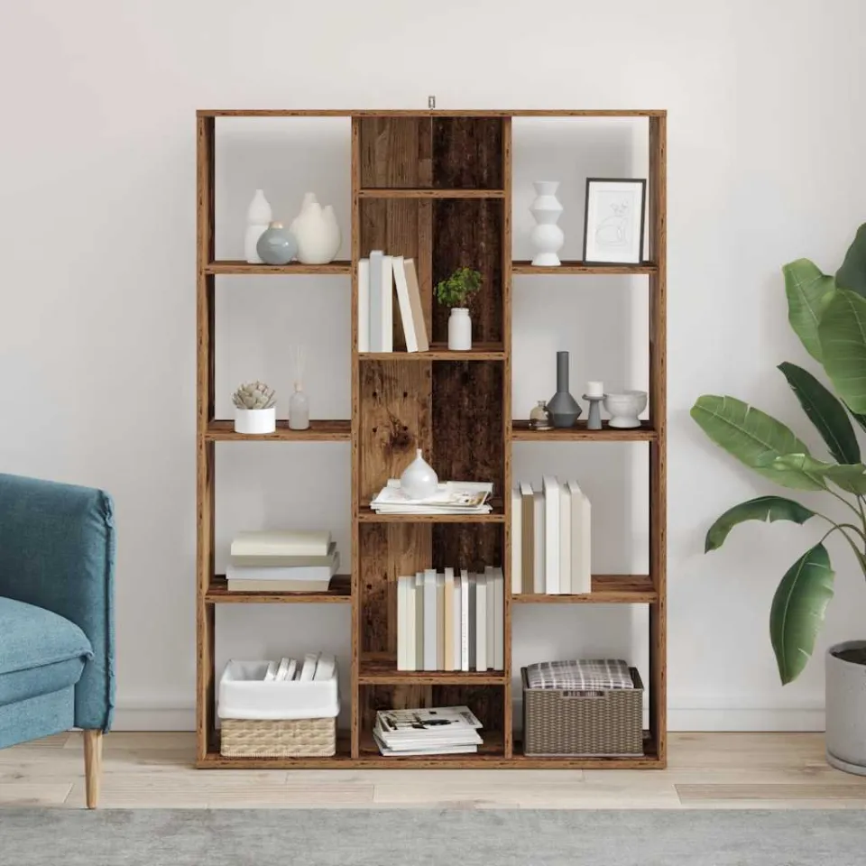 vidaXL Kamerscherm/boekenkast 100x24x140 cm bewerkt hout oud hout bruin, foto 3