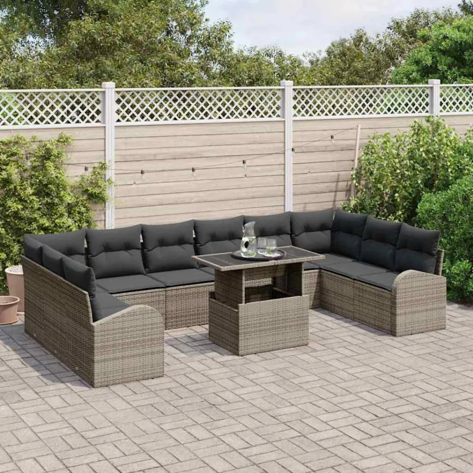 vidaXL Tuin Sofa Set 11 st Grijs Poly riet, foto 3