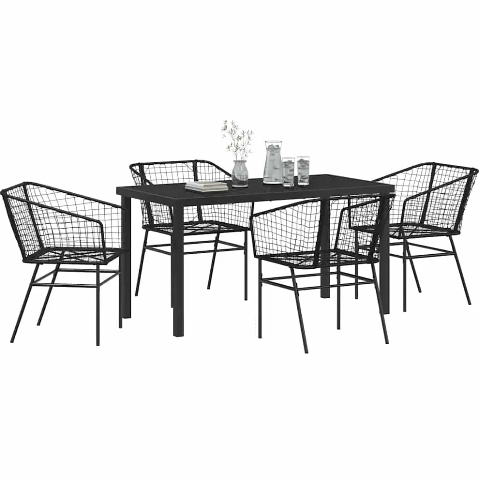 vidaXL Tuin eettafelset 5 st Zwart poly rattan