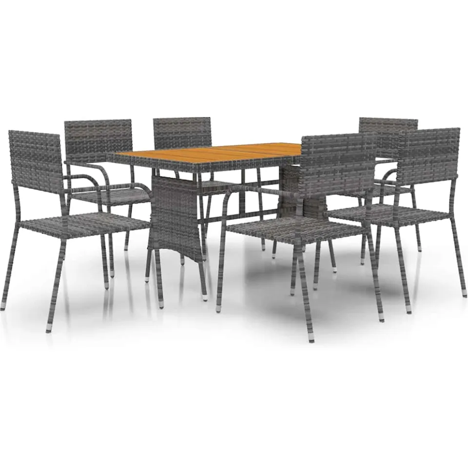 vidaXL 7-delige Tuinset poly rattan grijs