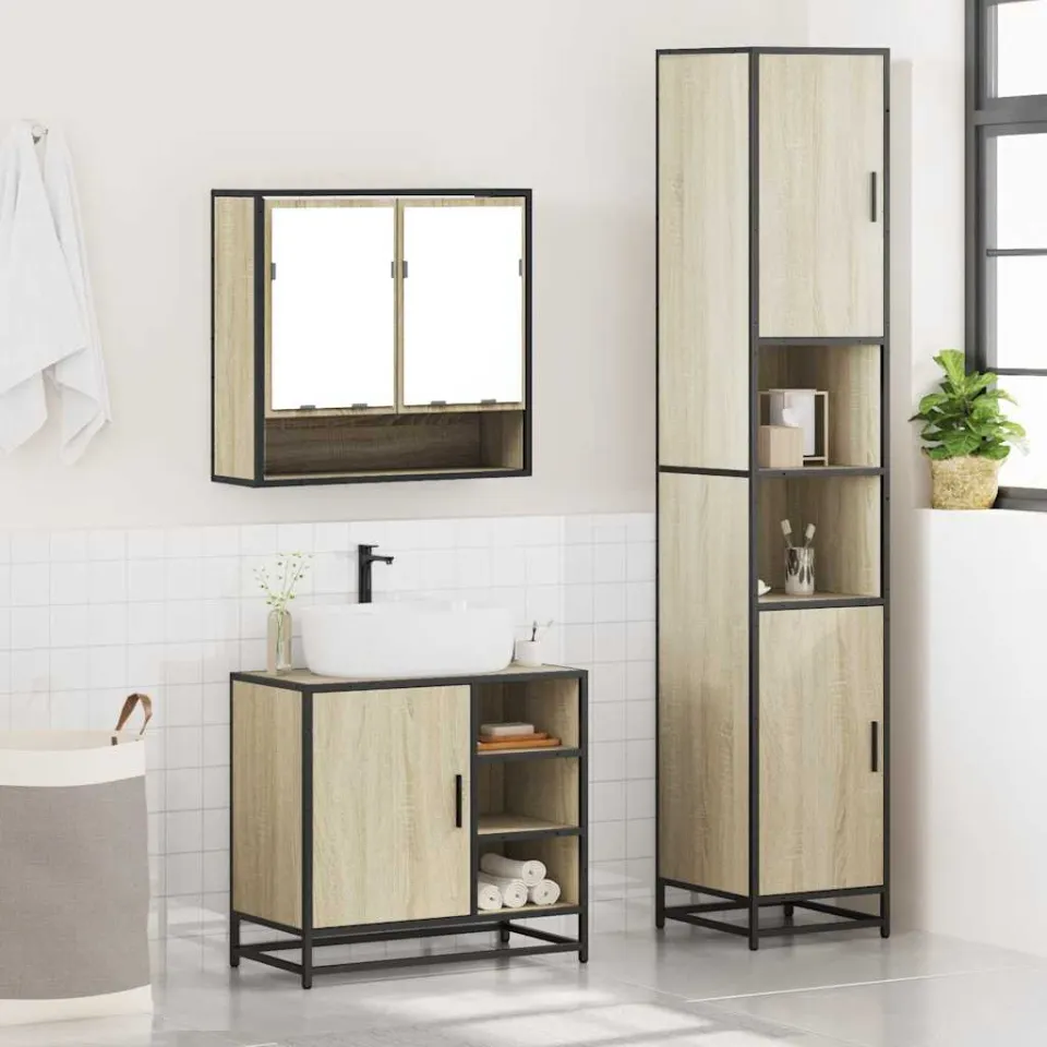 vidaXL 3-delige Badkamermeubelset bewerkt hout sonoma eikenkleurig, foto 4