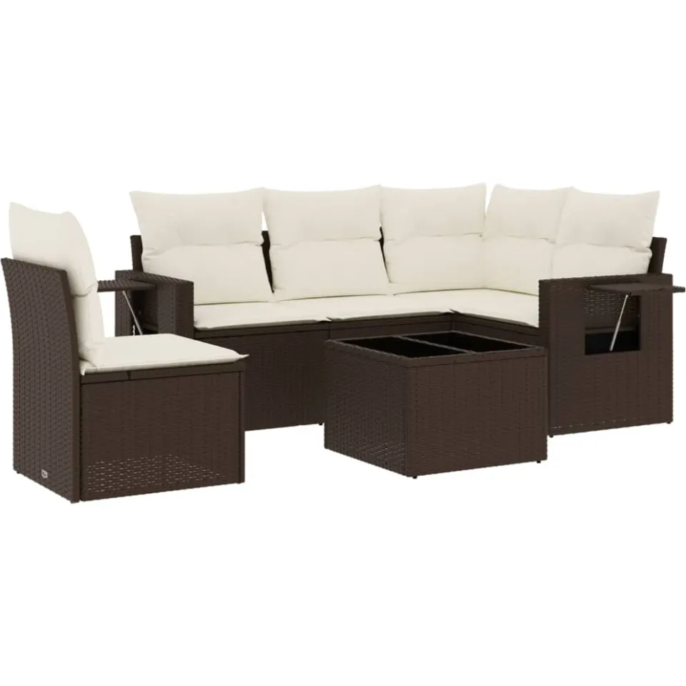 vidaXL 6-delige Loungeset met kussens poly rattan bruin