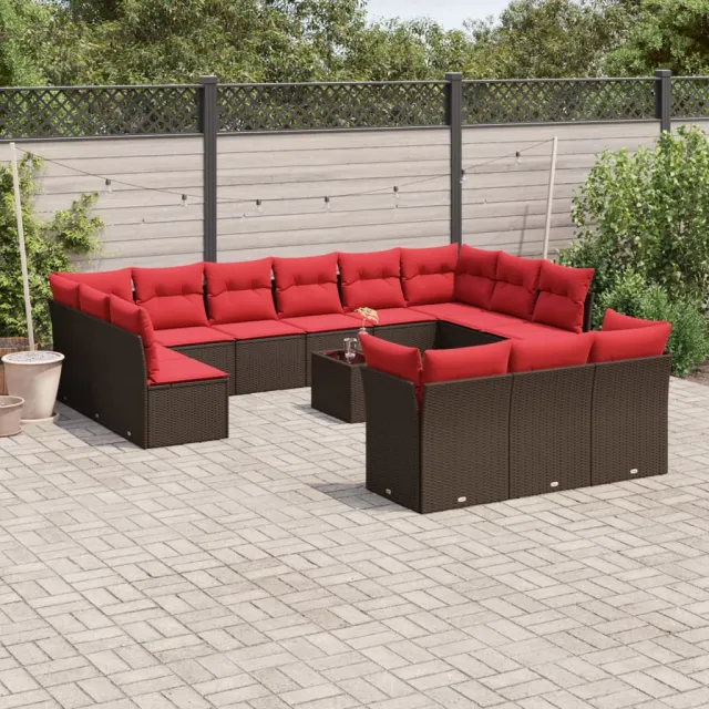 vidaXL 14-delige tuinbankset met kussens, bruin polyrotan, foto 2