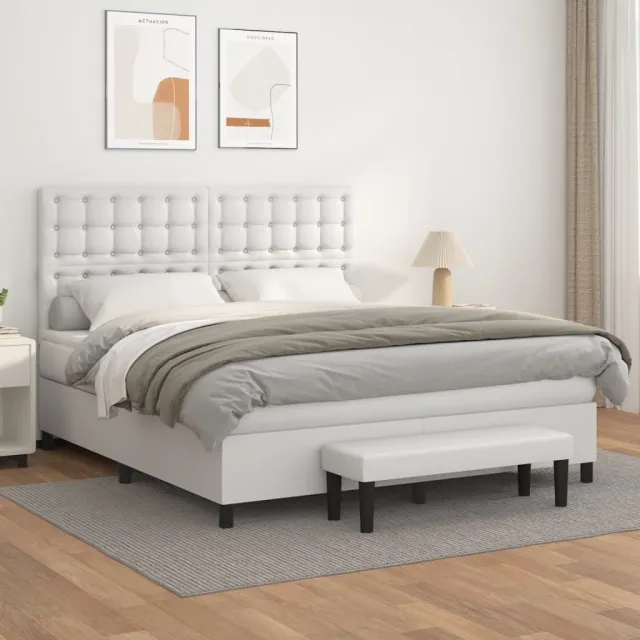 vidaXL Boxspring met matras kunstleer wit 180x200 cm