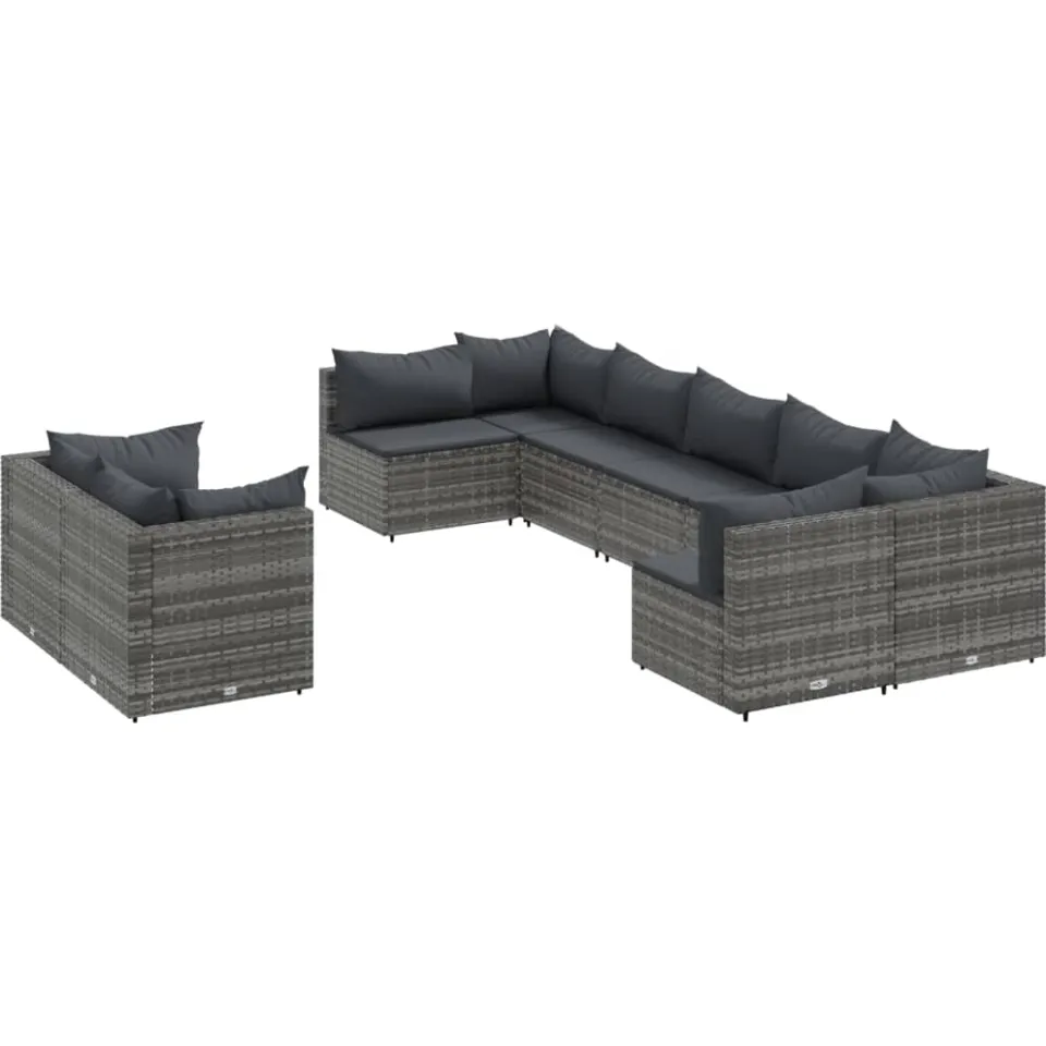 vidaXL 9-delige Loungeset met kussens poly rattan grijs, foto 3