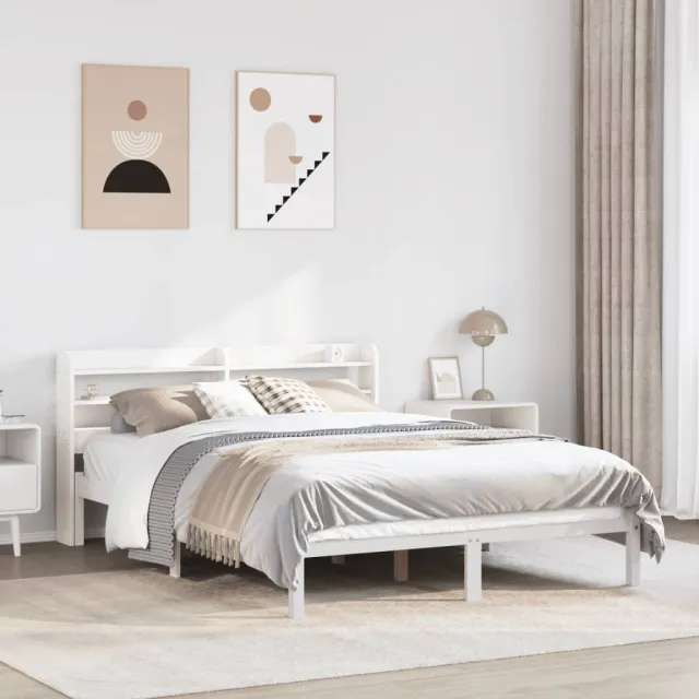 vidaXL Bedframe zonder matras massief grenenhout wit 140x190 cm