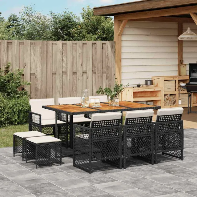 vidaXL 11-delige Tuinset met kussens poly rattan zwart, foto 2