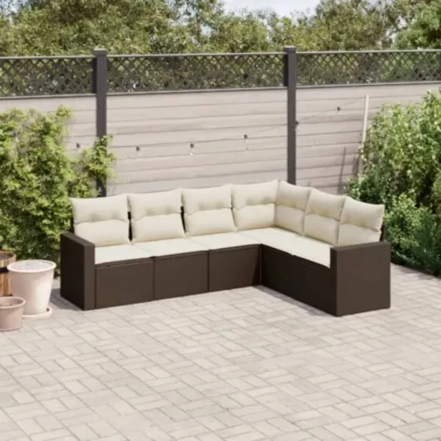 vidaXL 6-delige Loungeset met kussens poly rattan bruin, foto 2