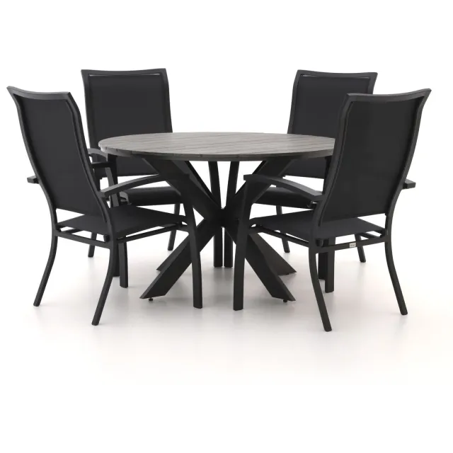 Bellagio tuinmeubelen Bellagio Lugo/Fidenza ø 126cm dining tuinset 5-delig stapelbaar Zwart