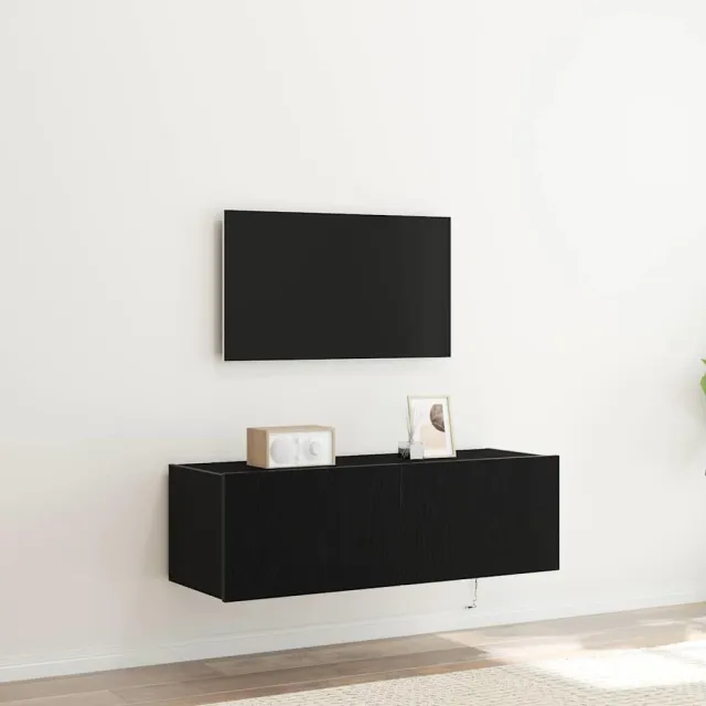vidaXL TV Wandkast 2 st Zwart Eiken Bewerkt hout
