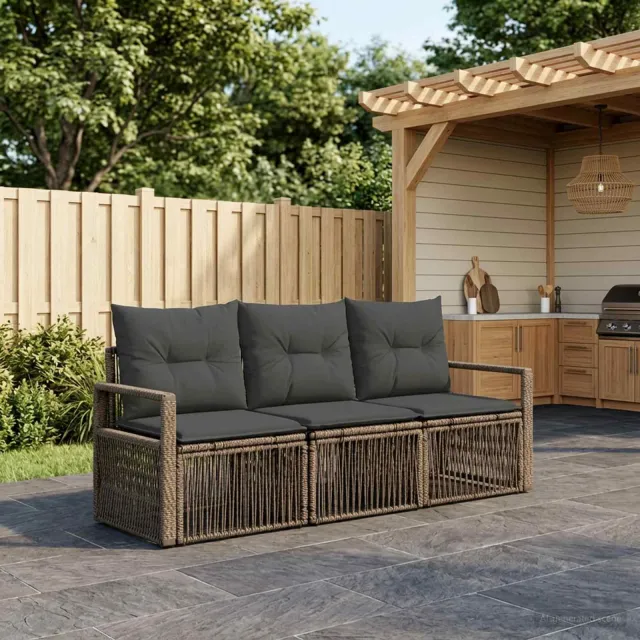 vidaXL Tuinbankenset 3 st 3-zits Grijs poly rattan, foto 2