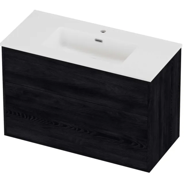 Proline Tribute Badmeubelset Porselein Elegant In Kader 100x46x67 cm Mat White Black Oak Eiken