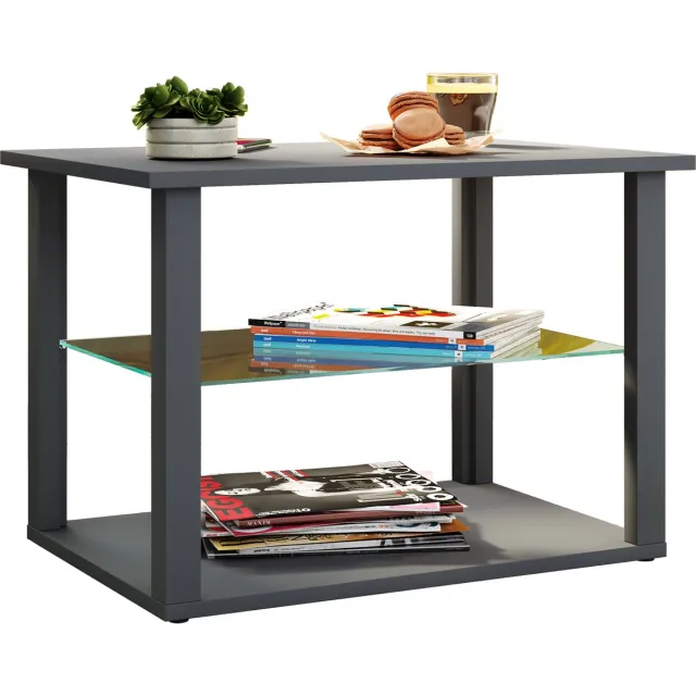 Vcm Houten salontafel Sofa-tafel Woonkamertafel Bijzettafel Glas Wanilo Antraciet