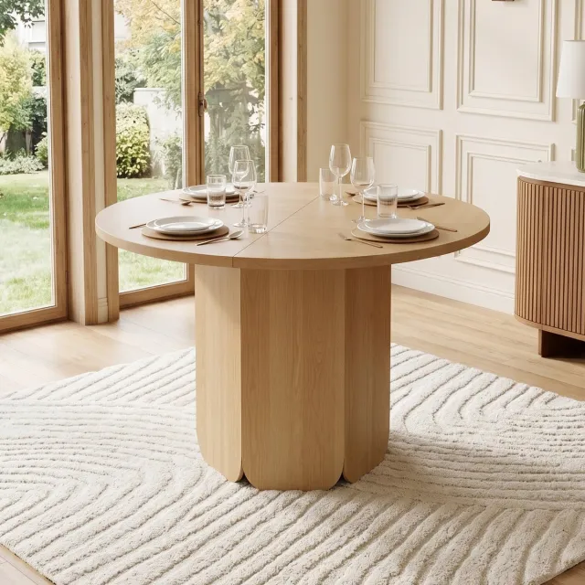 VVBV Ronde Eettafel 120 cm – Eettafel van MDF – Scandinavisch – Minimalistisch – Modern Design – Houtlook – Voor 4-6 Personen – Voor Woonkamer – Eiken
