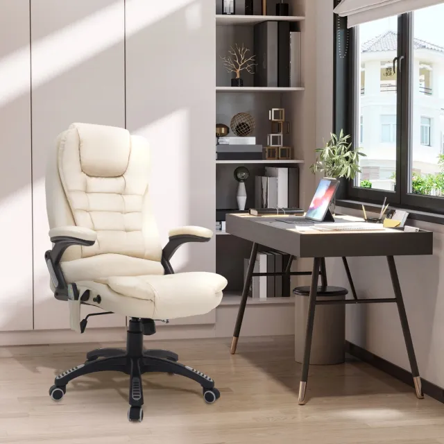 CHICFURN Bureaustoel - Vibratiemassage en warmtefunctie - Draaibaar - Beige