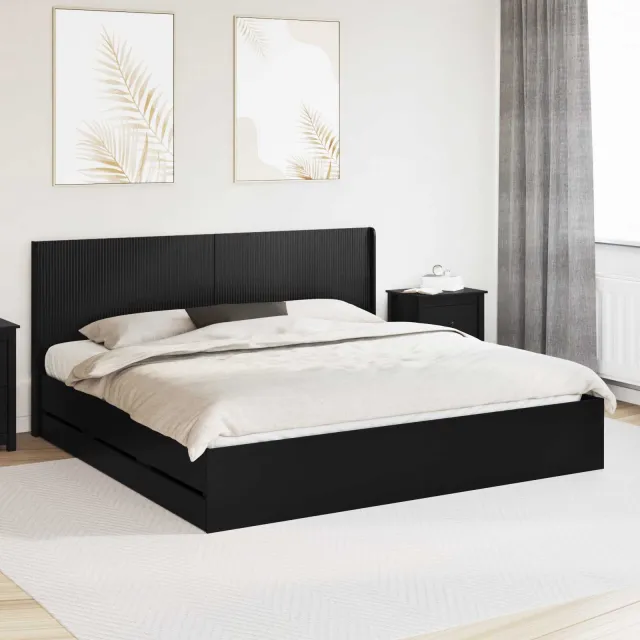 vidaXL Bedframe met opbergruimte en hoofdbord Zwart 180 x 200 cm