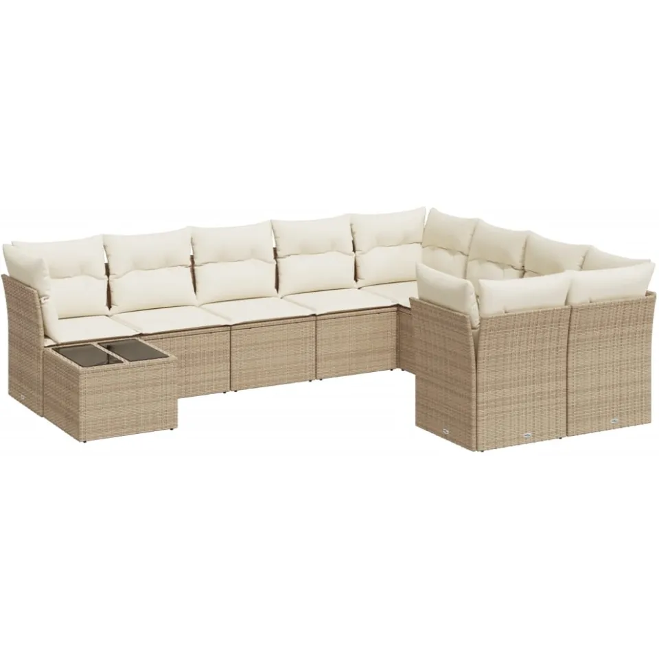 vidaXL 10-delige Loungeset met kussens poly rattan beige