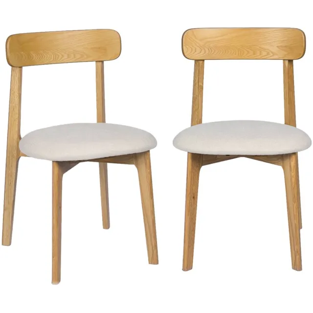 sweeek Set van 2 vintage stoelen van rubberhout naturelkleurig en getextureerde stof - victoire