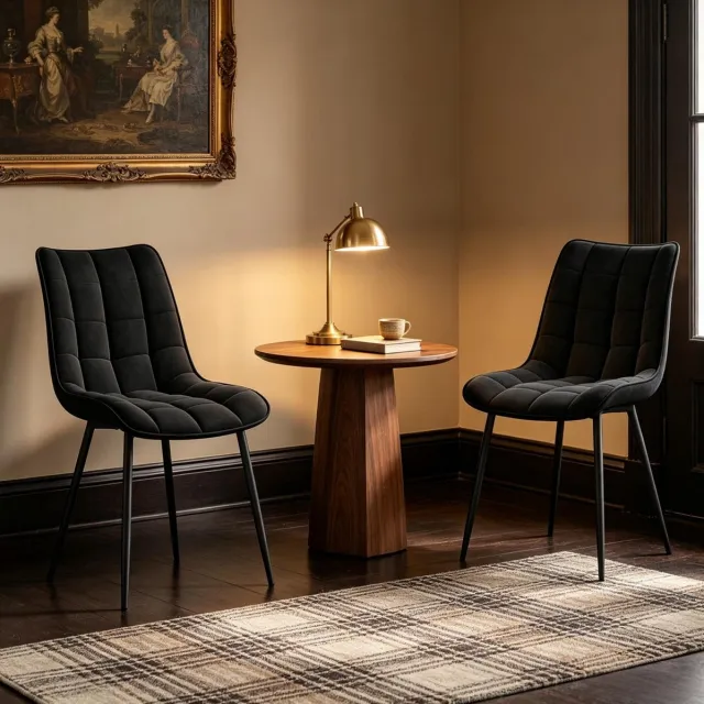 OKWISH Stijlvolle eetkamerstoelen set van 2 - Zwart velvet - Normale eetkamerstoel