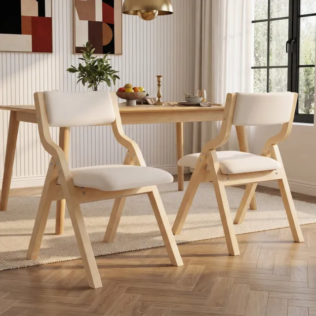 Maisentiel Klapbare eetkamerstoelen set van 2 – 55 x 49 x 81 cm – hout, beige
