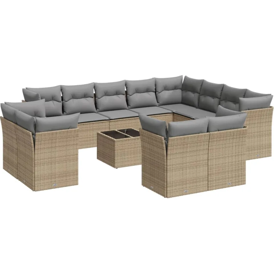 vidaXL 13-delige Loungeset met kussens poly rattan beige, foto 4