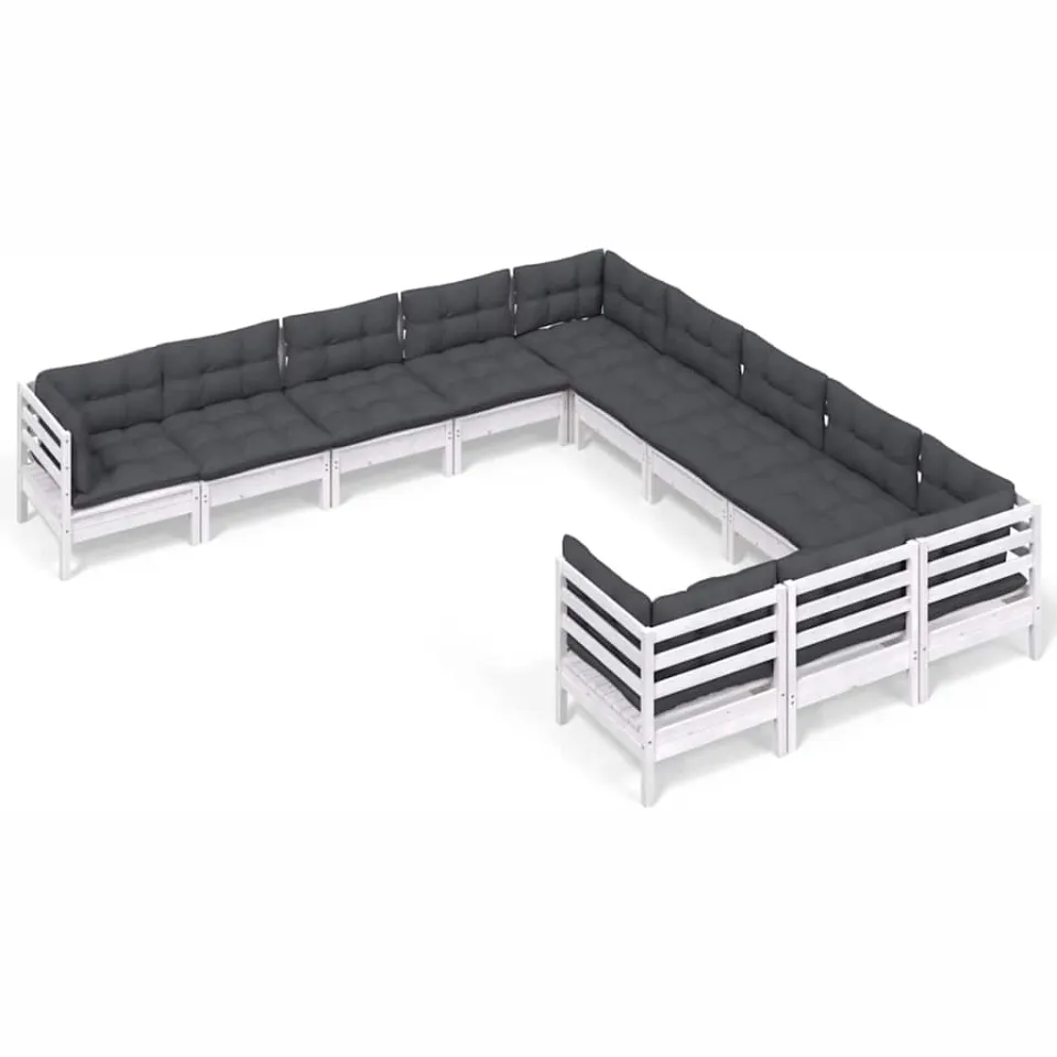 vidaXL 11-delige Loungeset met kussens grenenhout wit