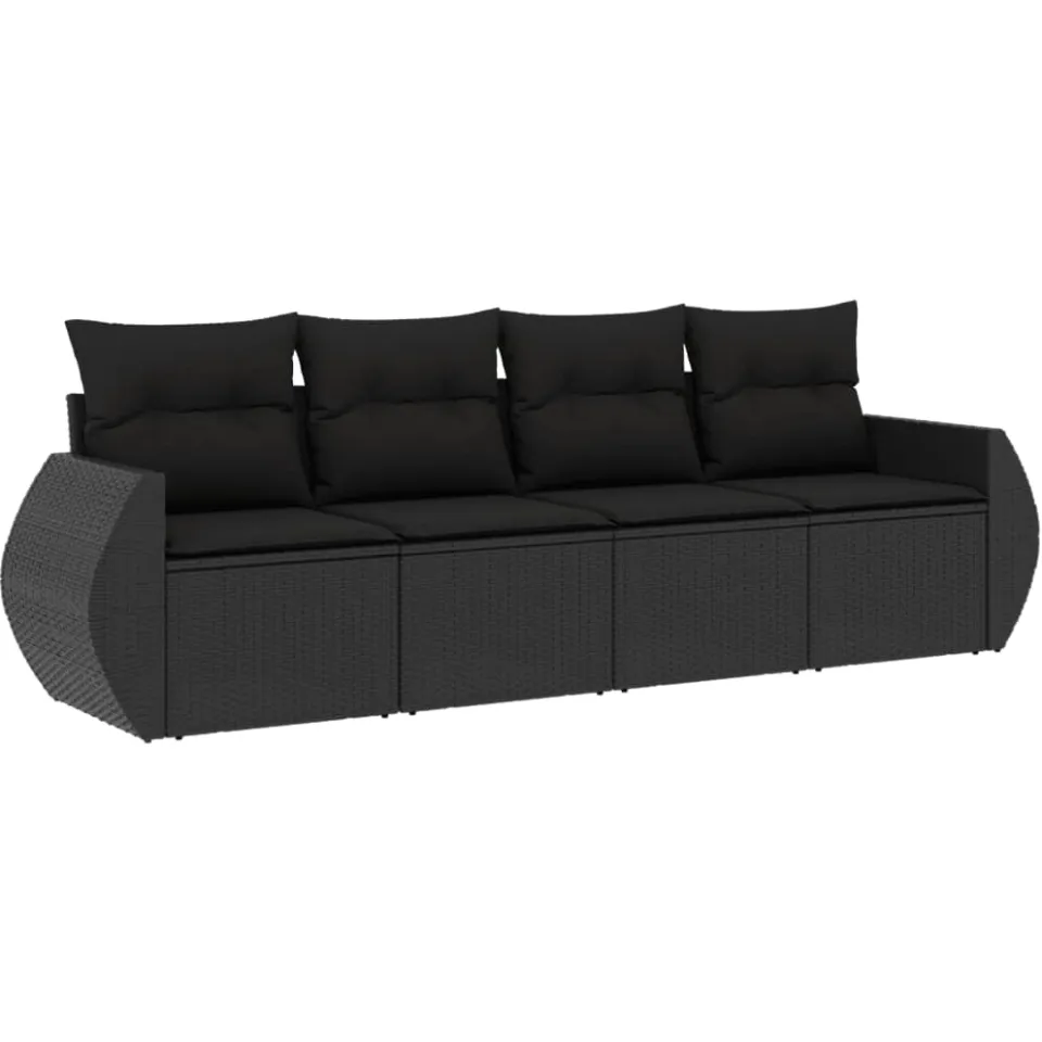vidaXL 4-delige Loungeset met kussens poly rattan zwart, foto 3