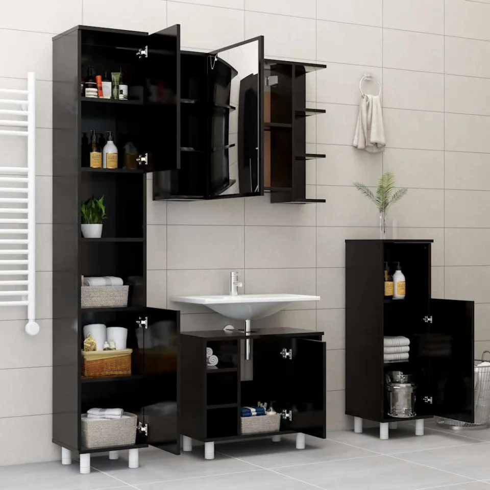 vidaXL Badkamerkast 30x30x95 cm bewerkt hout zwart, foto 4