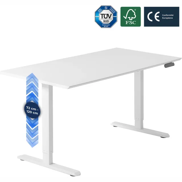 Backerz Zit Sta Bureau Elektrisch Verstelbaar 120 x 60 cm met Geheugenfunctie, Verstelbare Hoogte - Witte Poten en Wit Melamine Bureaublad