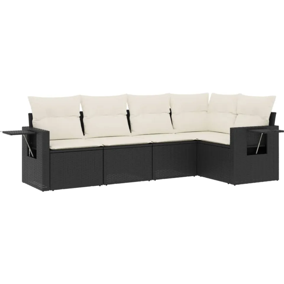 vidaXL 5-delige Loungeset met kussens poly rattan zwart, foto 3