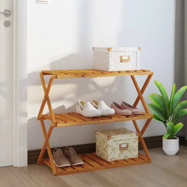 vidaXL Schappenkast inklapbaar 3-laags 70x31x63 cm acaciahout bruin, foto 2