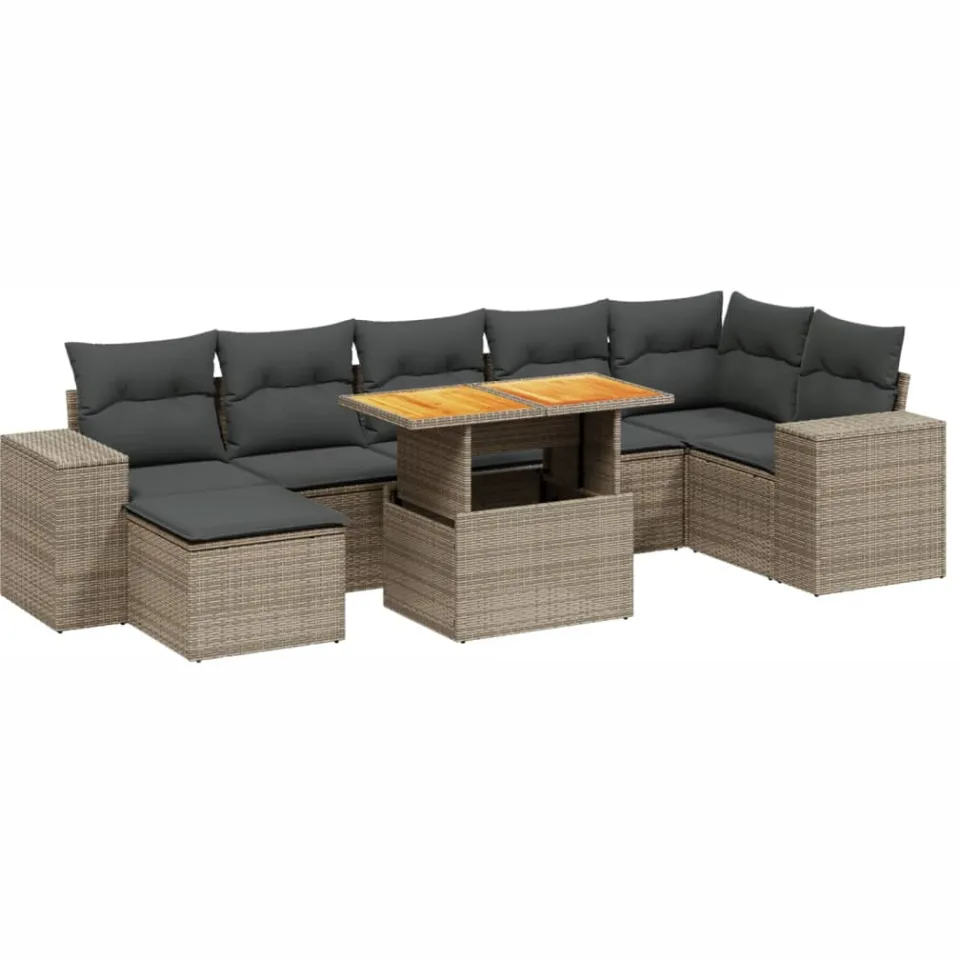 vidaXL 8-delige Loungeset met kussens poly rattan grijs, foto 3
