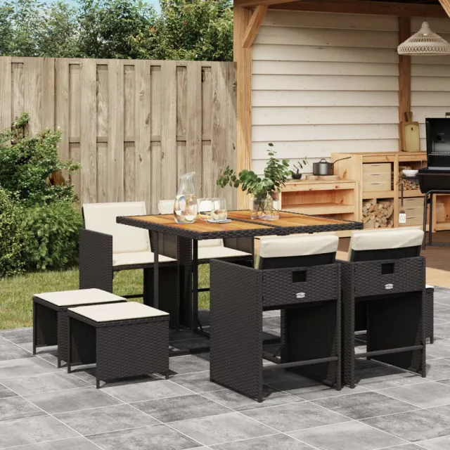 vidaXL 9-delige Tuinset poly rattan zwart, foto 2