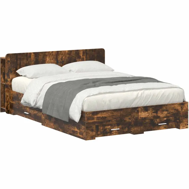 vidaXL Bedframe met opslag Gerookt eiken 150 x 200 cm Bewerkt hout