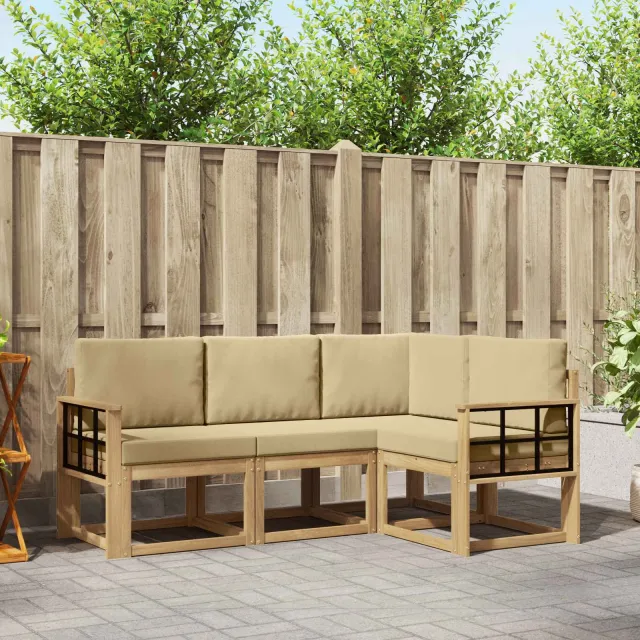 vidaXL Buiten bankenset 4 st 4-zits Wit en Beige