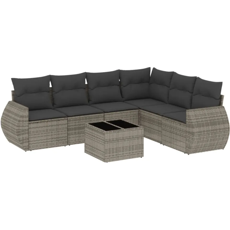 vidaXL 7-delige Loungeset met kussens poly rattan grijs, foto 3