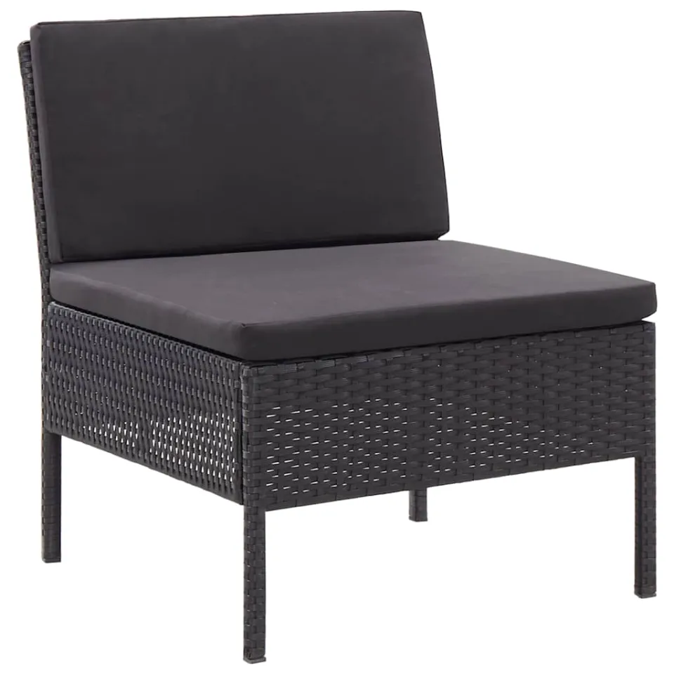 vidaXL 3-delige Loungeset met kussens poly rattan zwart, foto 3