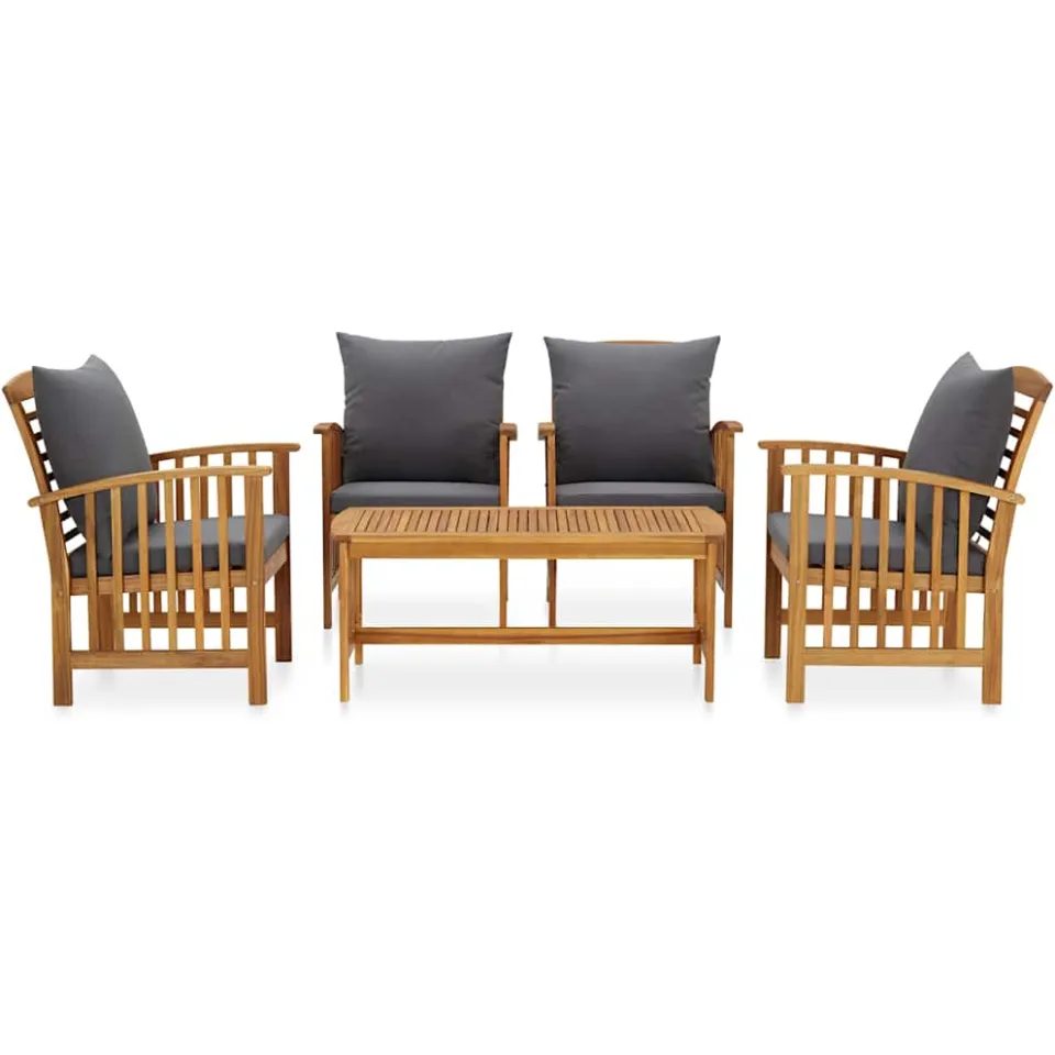 vidaXL 5-delige Loungeset met kussens massief acaciahout grijs