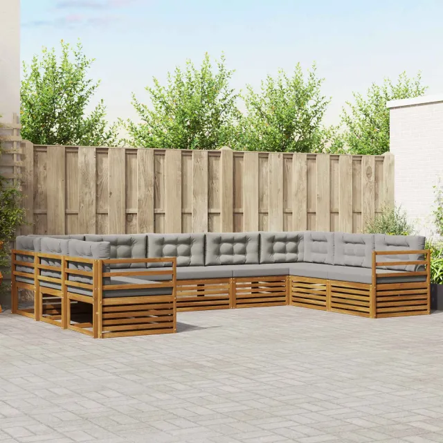 vidaXL Buiten bankenset 9 st 9-zits Naturel en lichtgrijs