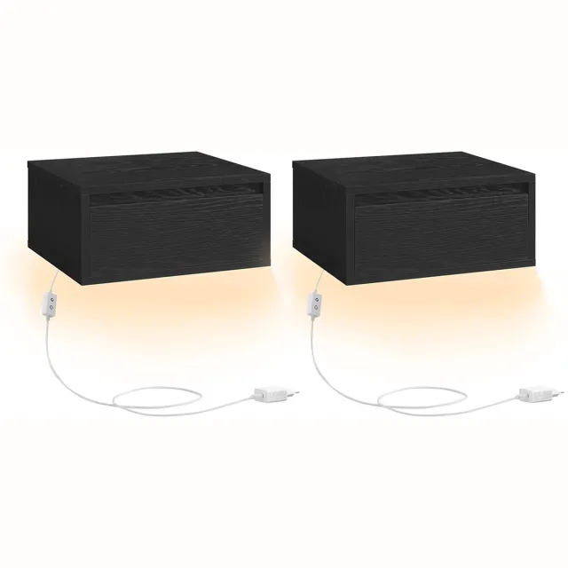 Nancy's Bova Nachtkastje set van 2 - Zwevende - Met verlichting in 3 kleuren - Zwart - ± 40 x 35 x 20 cm
