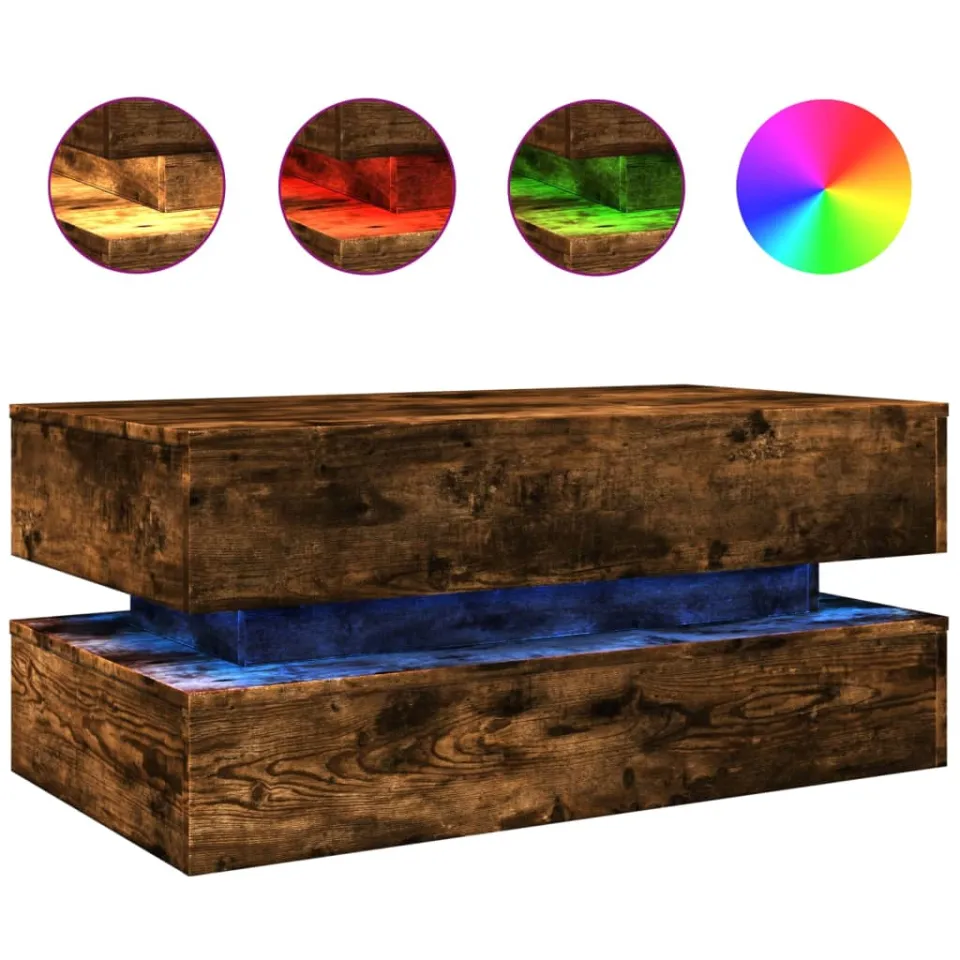 vidaXL Salontafel met LED-verlichting 90x50x40 cm gerookt eikenkleurig Bruin