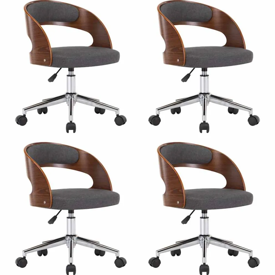 vidaXL Eetkamerstoelen 4 st draaibaar gebogen hout en stof grijs, foto 3