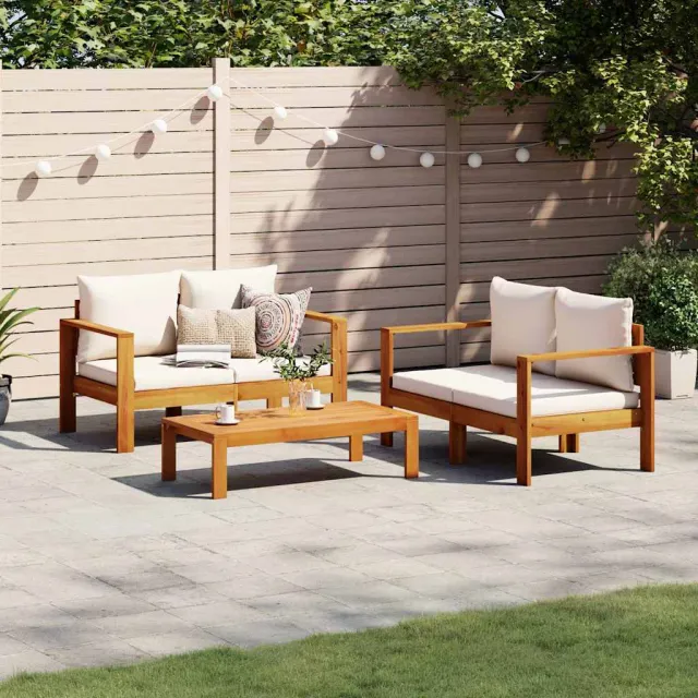 vidaXL 3-delige Loungeset met kussens massief acaciahout crème, foto 2