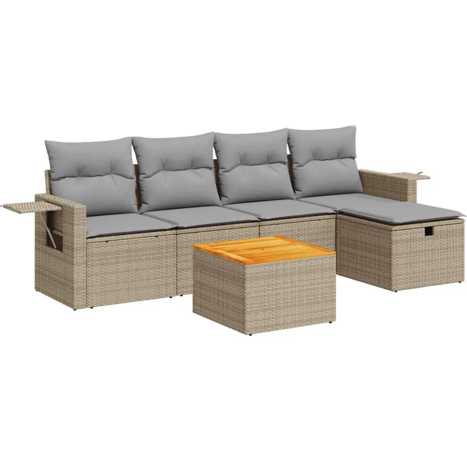 vidaXL 6-delige Loungeset met kussens poly rattan beige, foto 3