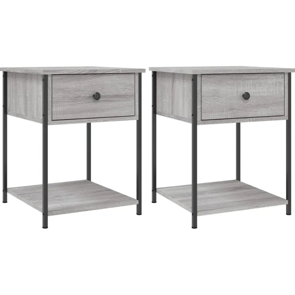vidaXL Nachtkastjes 2 st 44x45x58 cm bewerkt hout grijs sonoma eiken, foto 3