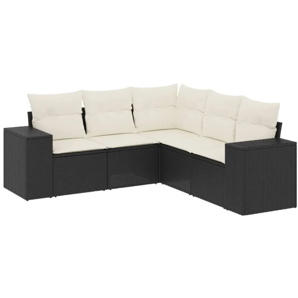 vidaXL 5-delige Loungeset met kussens poly rattan zwart, foto 3
