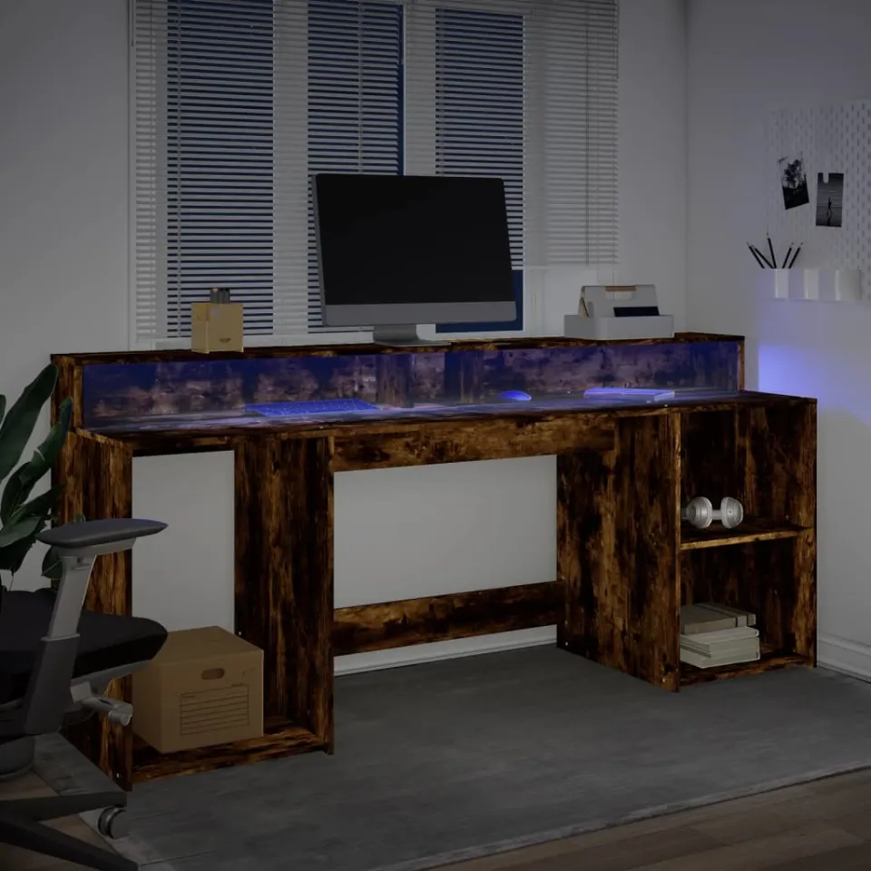 vidaXL Bureau Gerookt eiken 200 x 55 x 91 cm Bewerkt hout, foto 4
